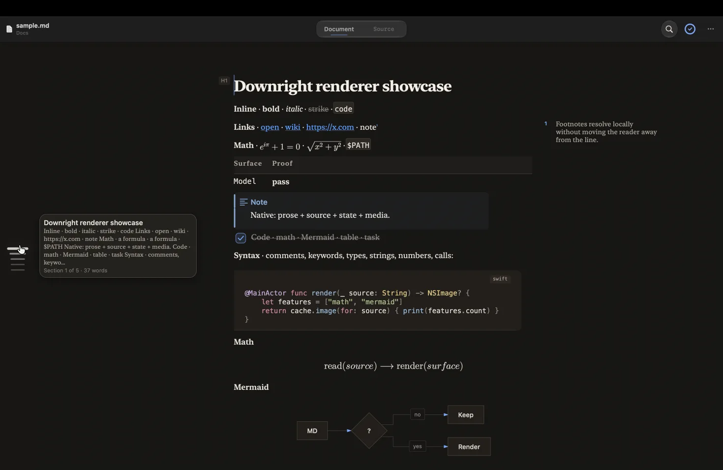 Downright rendering a Markdown document